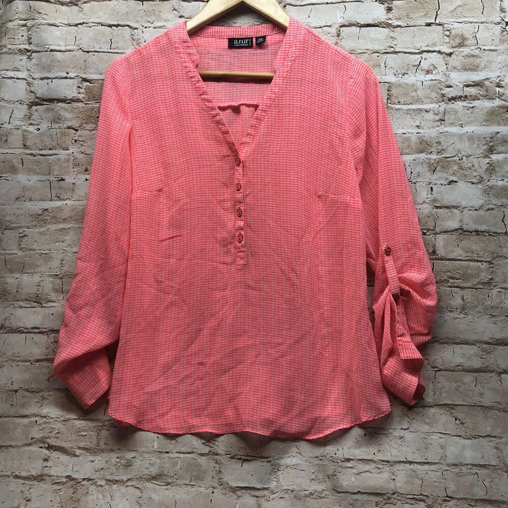 a.n.a Womens Blouse Size PMadjustable Sleeve V Neck 4 Buttons Pullover